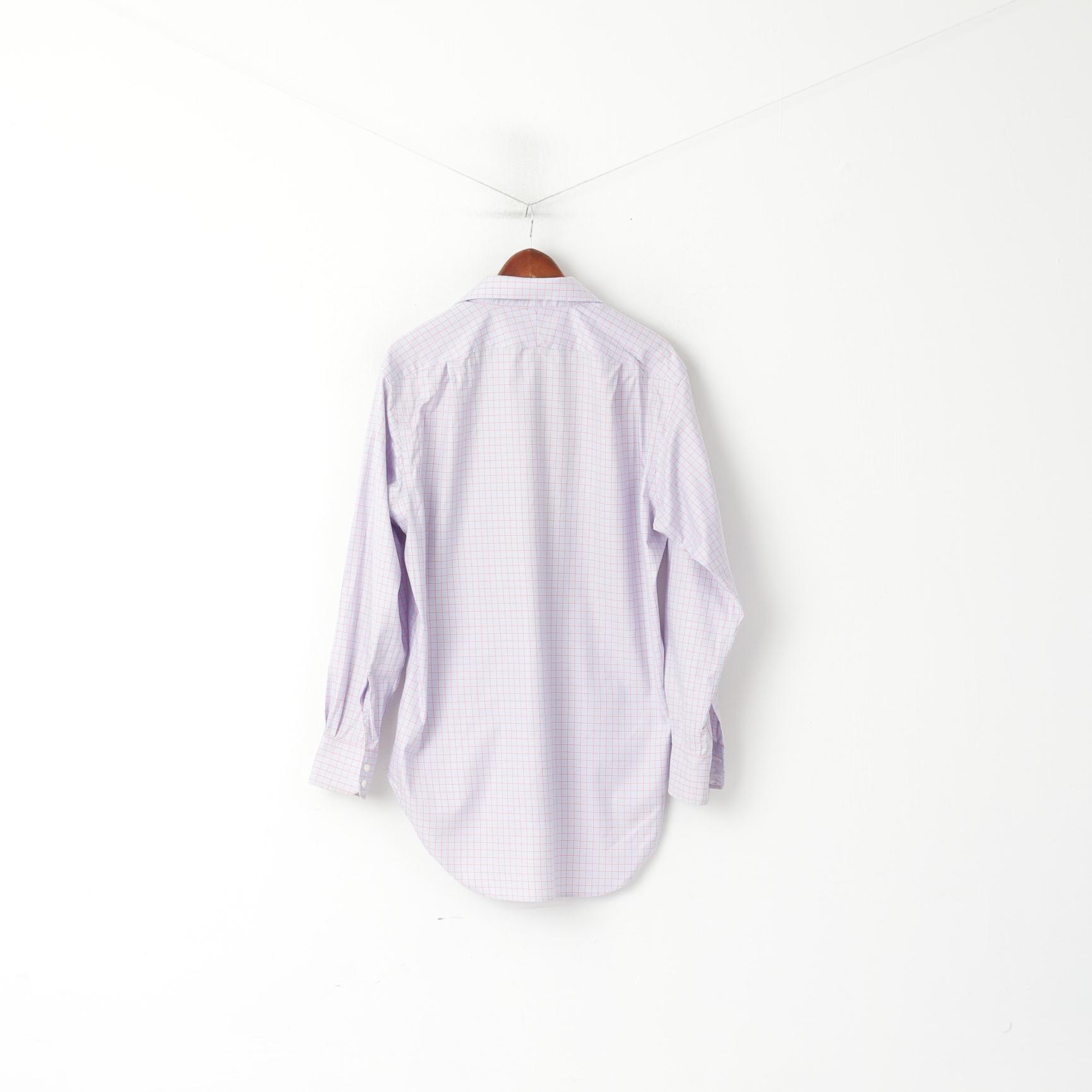 TM Lewin Hommes 16,5 34,5 XL Chemise décontractée Bleu Rose Carreaux Coupe Régulière Coton Haut à Manches Longues