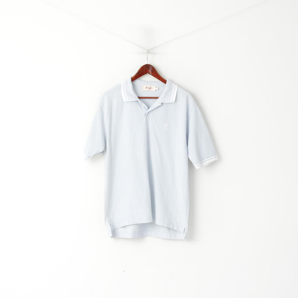 Pringle Scotland Men L Polo Shirt Light Blue Cotton Detailed Buttons Plain Top