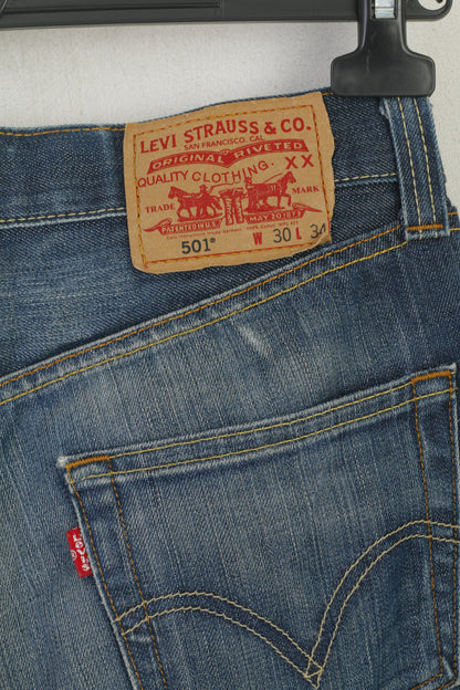 Levi's 501 Femme 30 Jeans Pantalon Bleu Denim Jambe Droite Bouton Braguette Pantalon