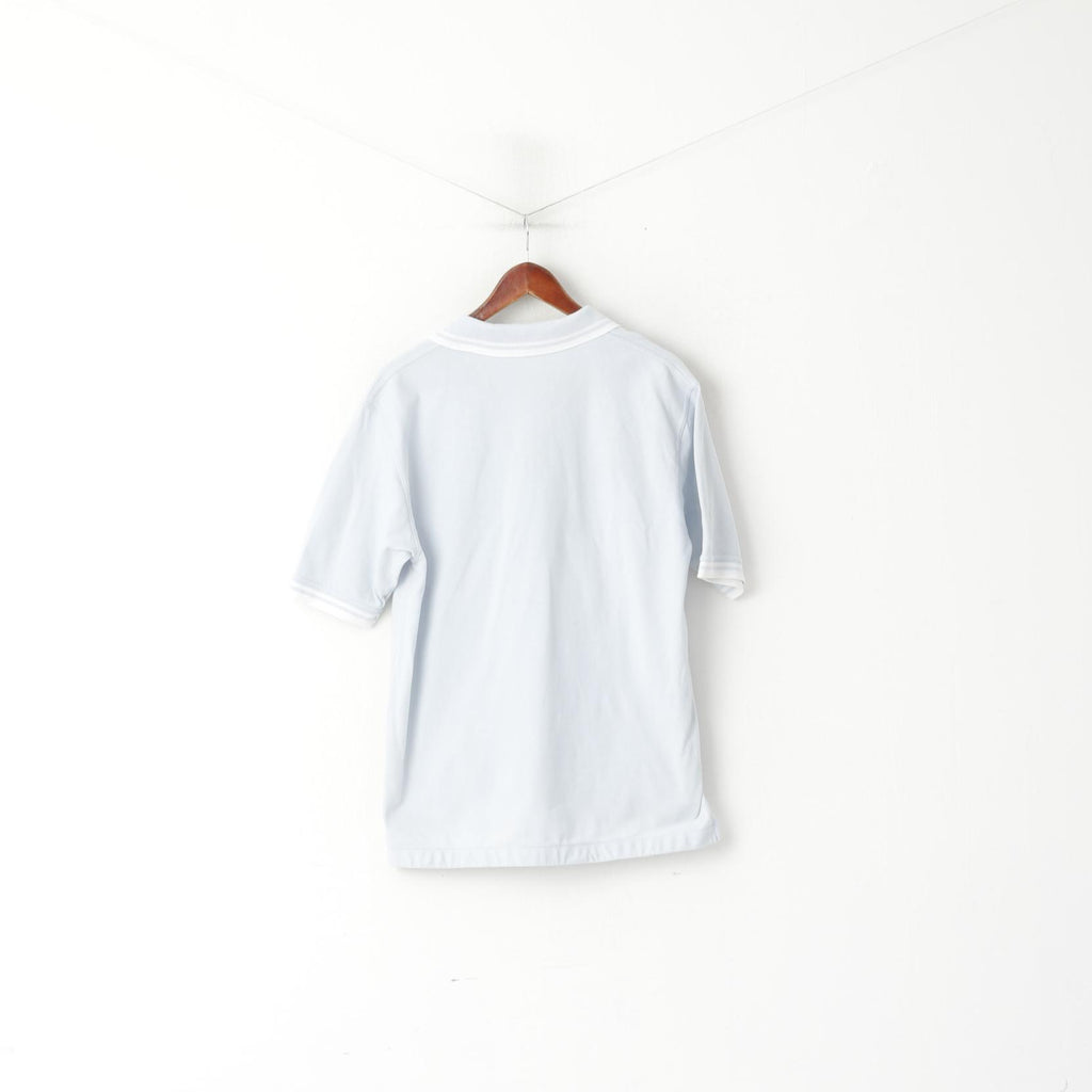 Pringle Scotland Men L Polo Shirt Light Blue Cotton Detailed Buttons Plain Top