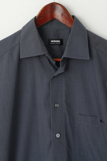 Rudolf WOHRL Men 39 M Casual Shirt Navy Cotton Long Sleeve Pocket Top