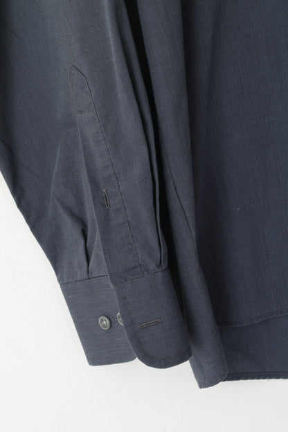 Rudolf WOHRL Men 39 M Casual Shirt Navy Cotton Long Sleeve Pocket Top