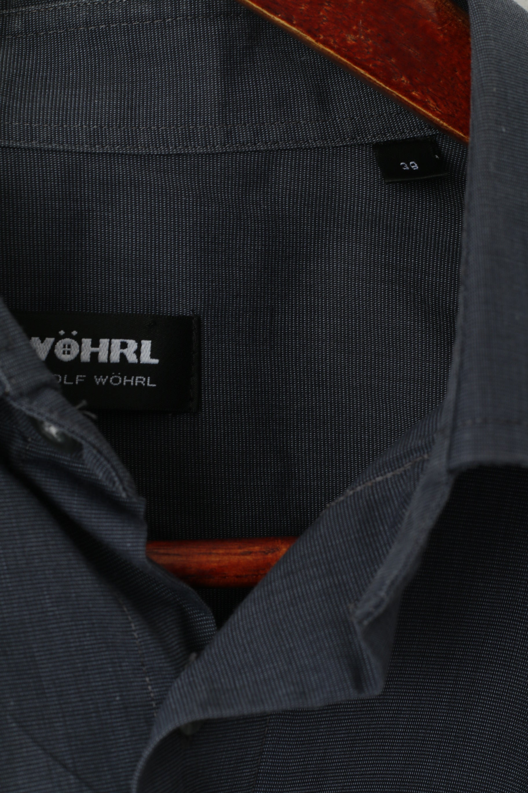 Rudolf WOHRL Uomo 39 M Camicia casual Top con taschino a maniche lunghe in cotone blu scuro