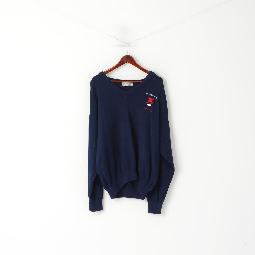 Glenn Stuart Of Ireland Men 48 M Jumper Navy Wool Old Wesley R.F.C Vintage Sweater