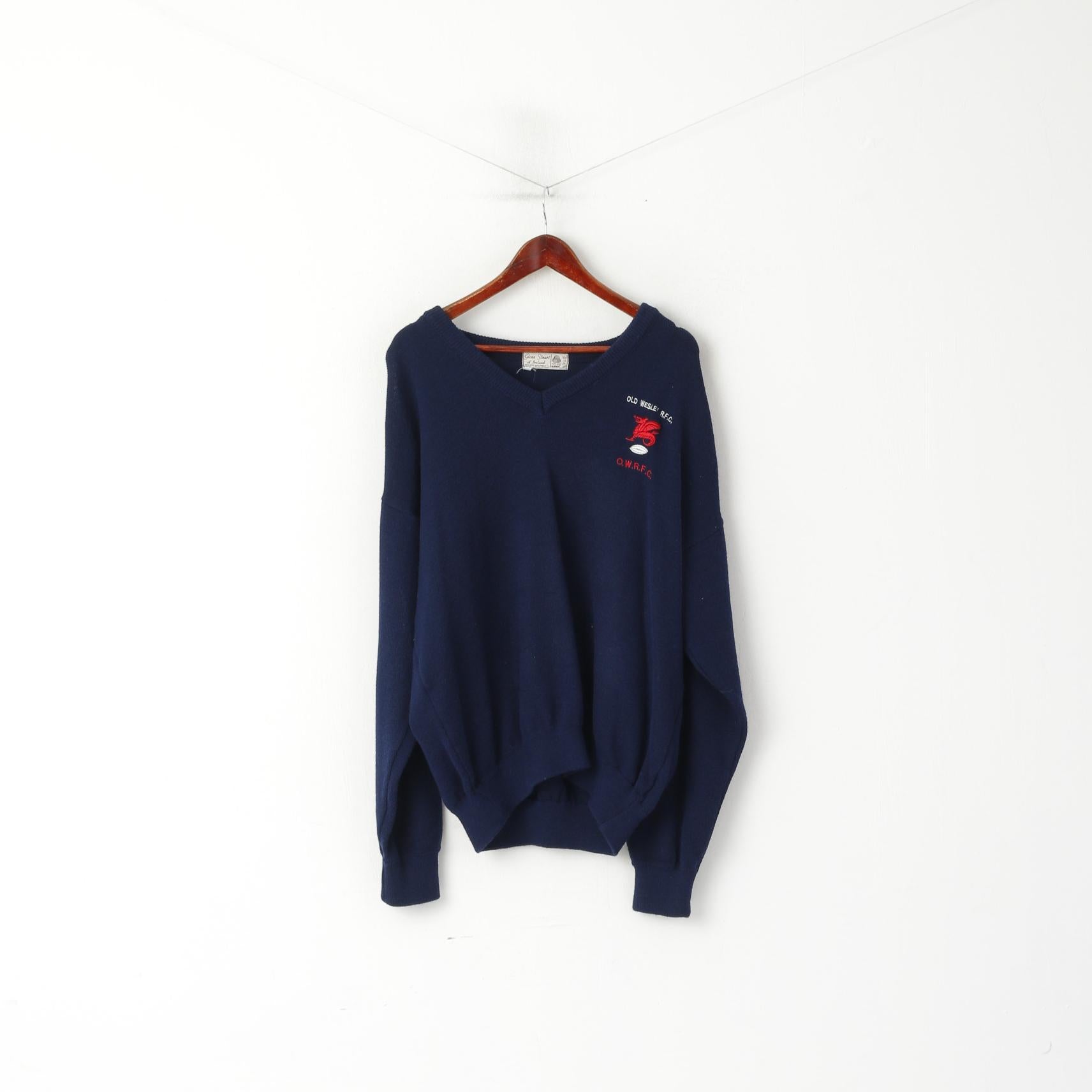 Glenn Stuart Of Ireland Men 48 M Jumper Navy Wool Old Wesley R.F.C Vintage Sweater