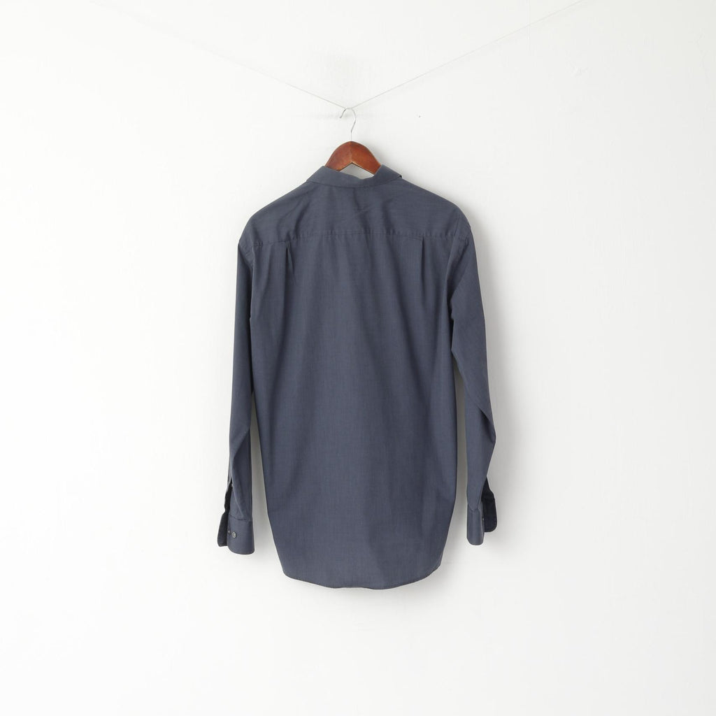 Rudolf WOHRL Uomo 39 M Camicia casual Top con taschino a maniche lunghe in cotone blu scuro