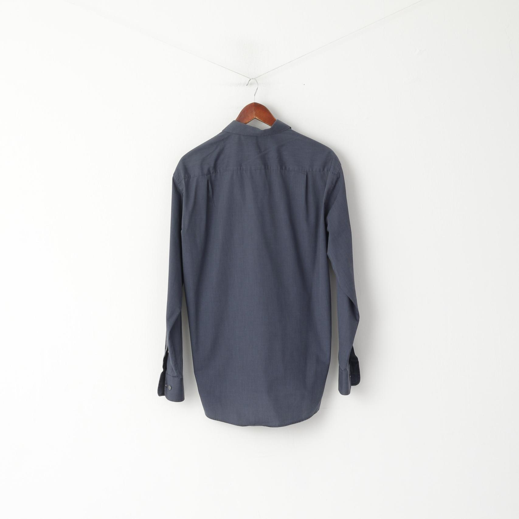 Rudolf WOHRL Uomo 39 M Camicia casual Top con taschino a maniche lunghe in cotone blu scuro