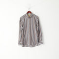 Camel Active Men L Casual Shirt Grey Striped Button Down Collar Long Sleeve Top