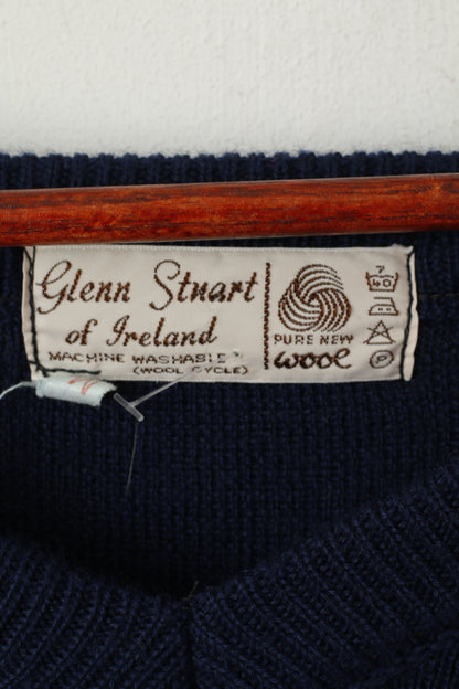 Glenn Stuart Of Ireland Hommes 48 M Jumper Laine Marine Old Wesley RFC pull vintage