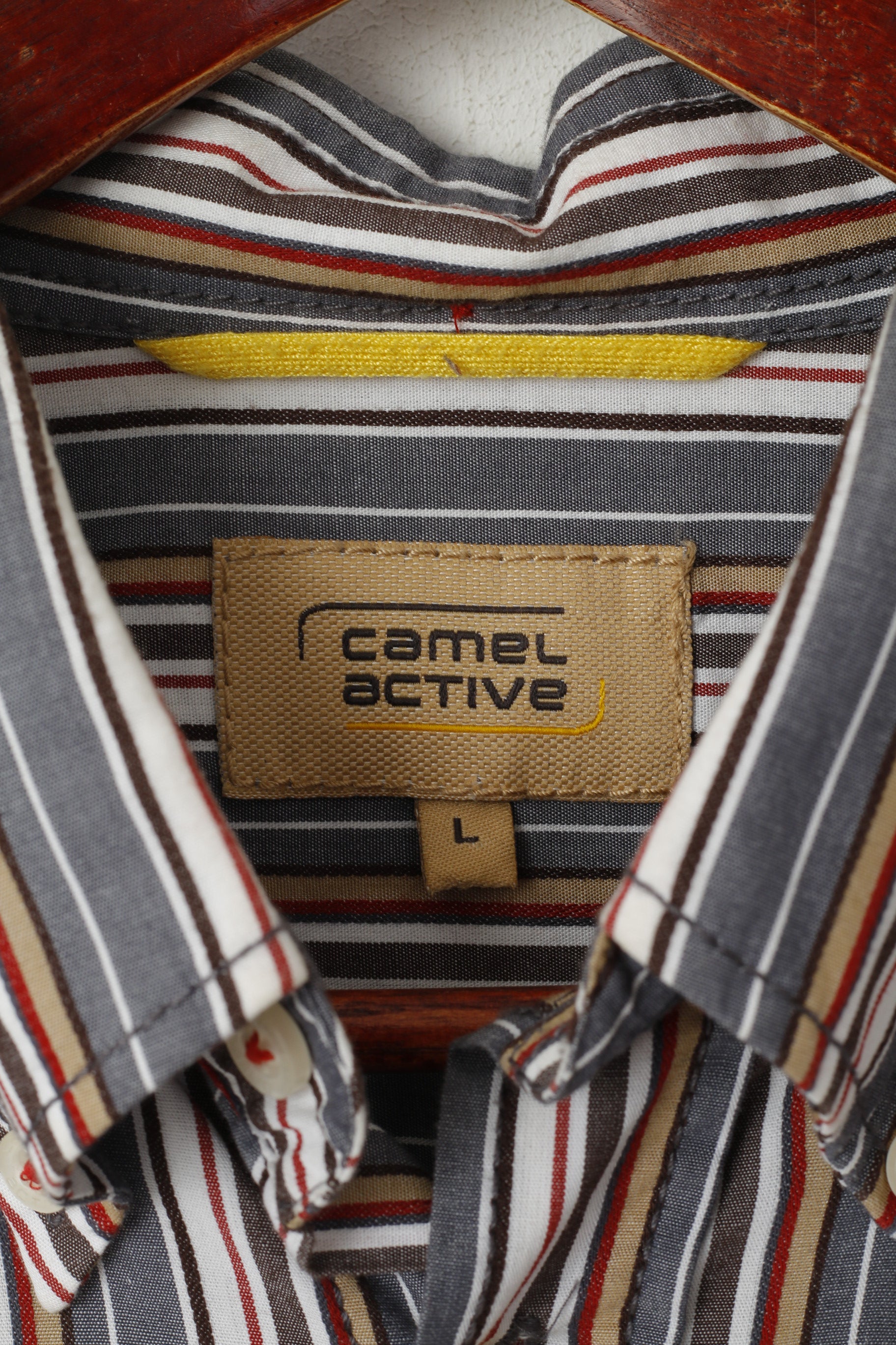 Camel Active Men L Casual Shirt Grey Striped Button Down Collar Long Sleeve Top