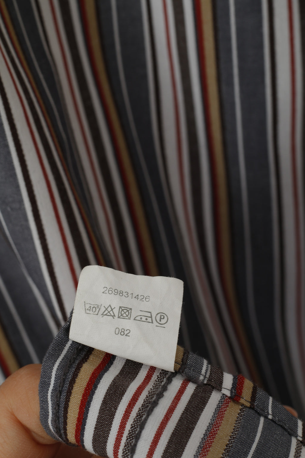 Camel Active Men L Casual Shirt Grey Striped Button Down Collar Long Sleeve Top
