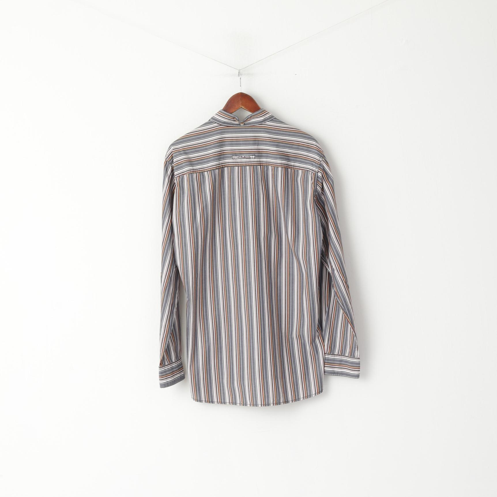 Camel Active Men L Casual Shirt Grey Striped Button Down Collar Long Sleeve Top