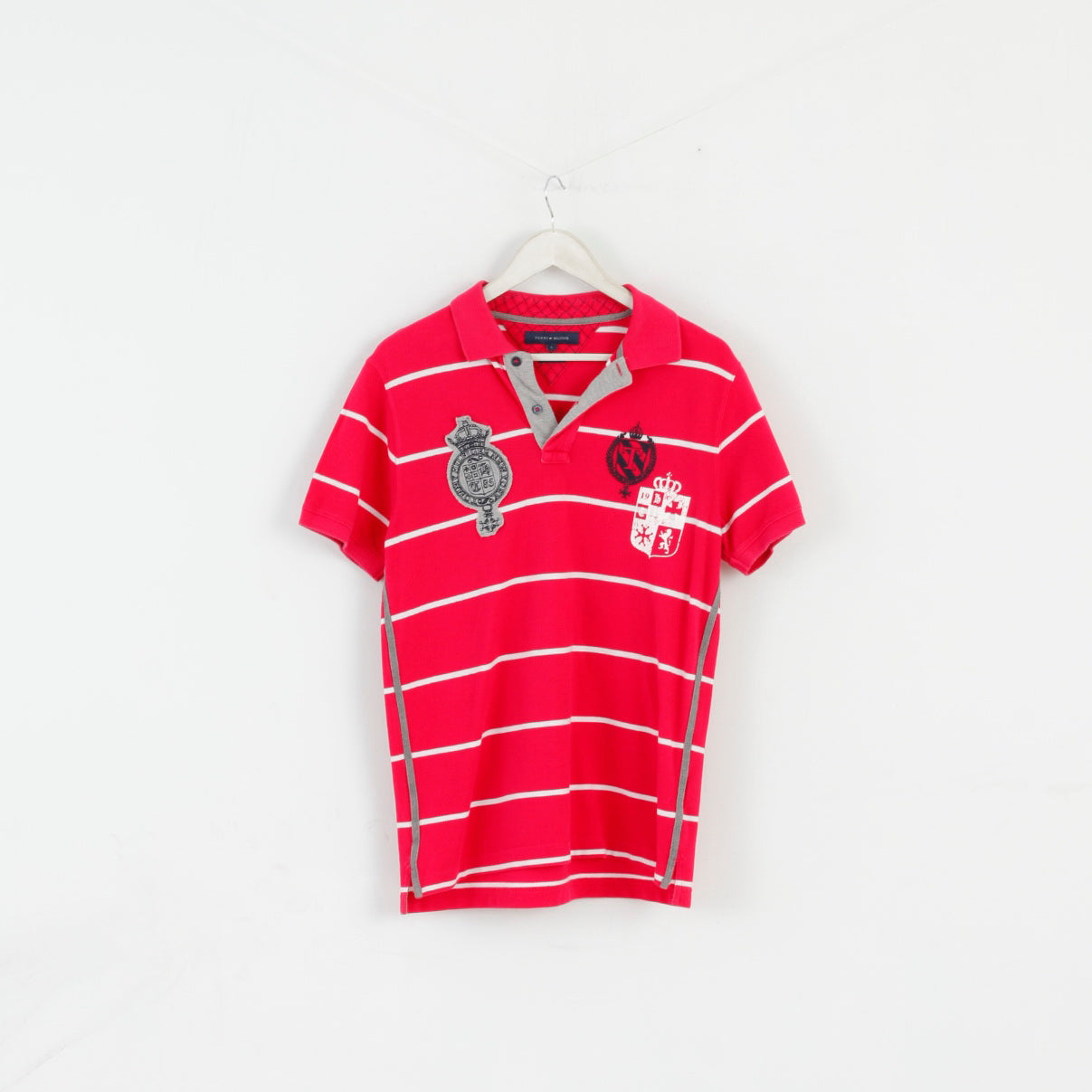 Tommy Hilfiger Homme L Polo Amarante Rayé Slim Fit Coton Stretch Top