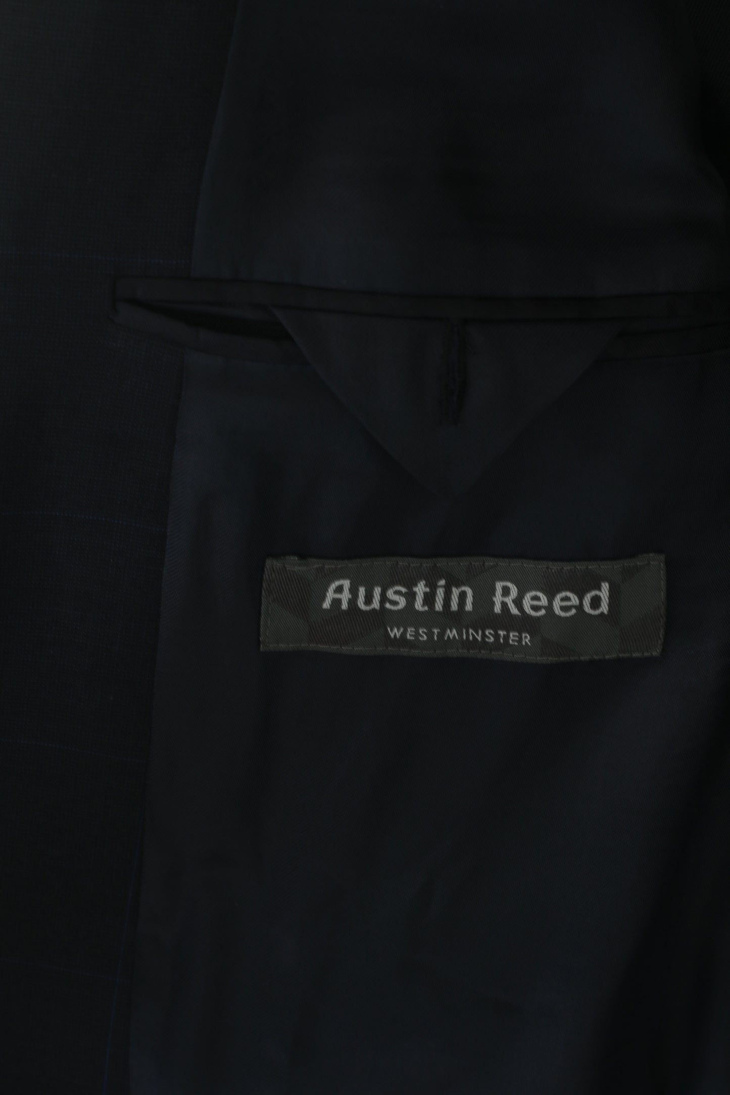 Austin Reed Men 42 Short Blazer Navy Check Wool Single Berasted Jacket