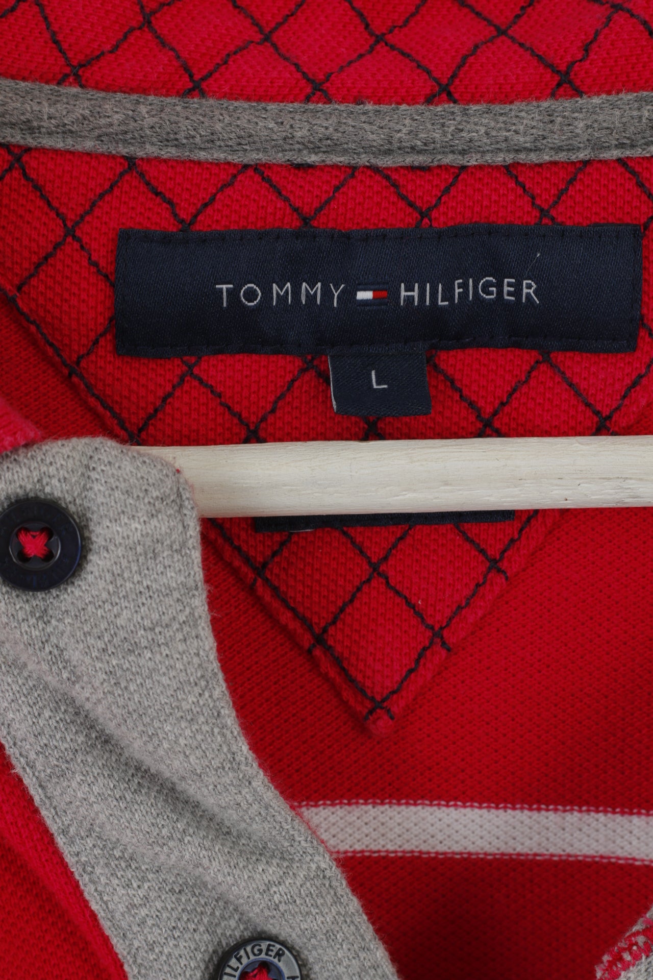 Tommy Hilfiger Men L Polo Shirt Amaranth Striped Slim Fit Cotton Stretch Top
