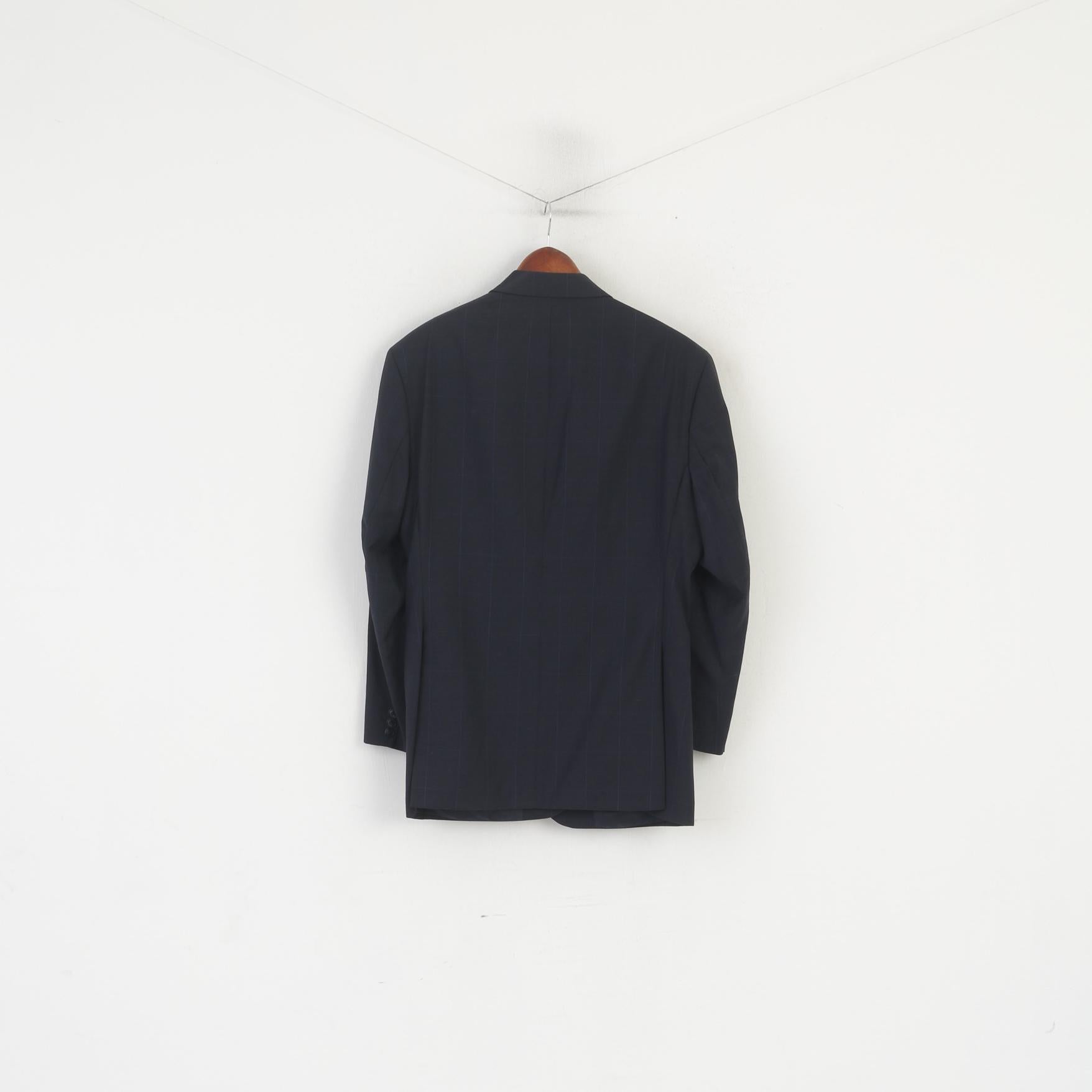 Austin Reed Men 42 Short Blazer Navy Check Wool Single Berasted Jacket