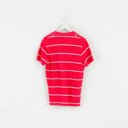 Tommy Hilfiger Men L Polo Shirt Amaranth Striped Slim Fit Cotton Stretch Top