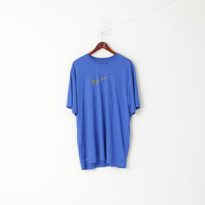 Nike Men XXL Shirt Blue Dri-Fit Logo Activewear Football Sport Top