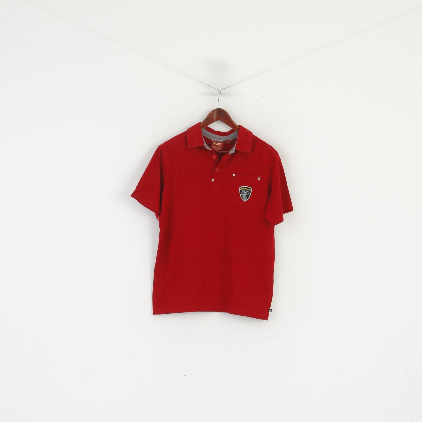 CAT Caterpillar Men S Polo Shirt Red Cotton Premium Workwear Pocket Top