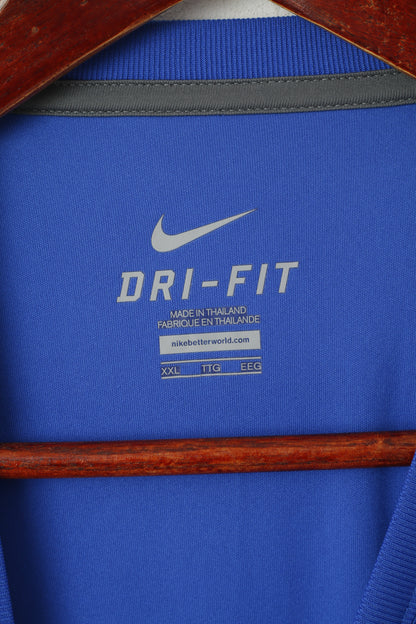 Nike Homme XXL Chemise Bleu Dri-Fit Logo Activewear Football Sport Haut