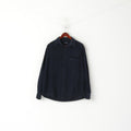 James Pringle Men L Casual Shirt Navy Cotton Western Detailed Buttons Long Sleeve Top