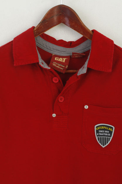CAT Caterpillar Men S Polo Shirt Red Cotton Premium Workwear Pocket Top