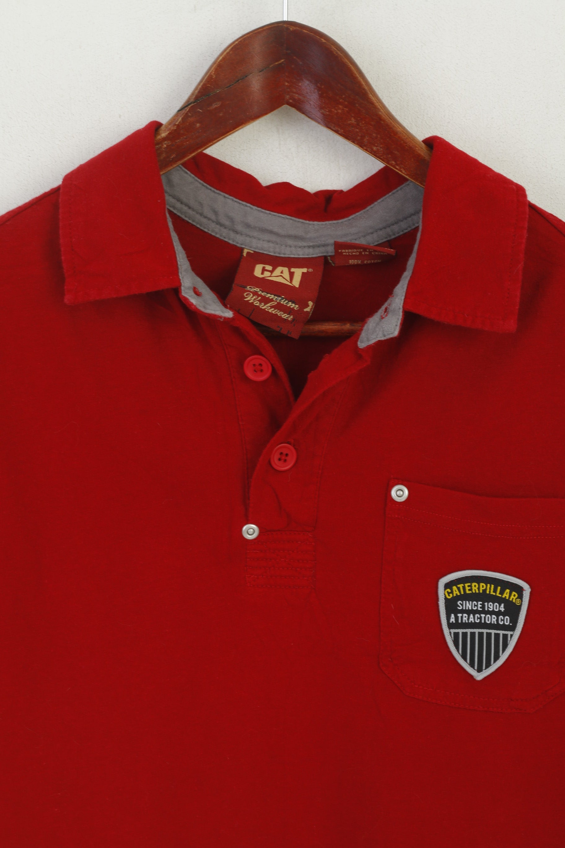CAT Caterpillar Men S Polo Shirt Red Cotton Premium Workwear Pocket Top