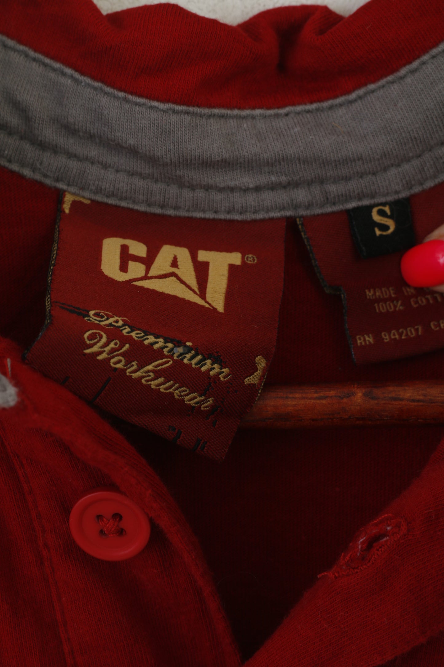 Polo CAT Caterpillar da uomo, top tascabile per abbigliamento da lavoro in cotone rosso