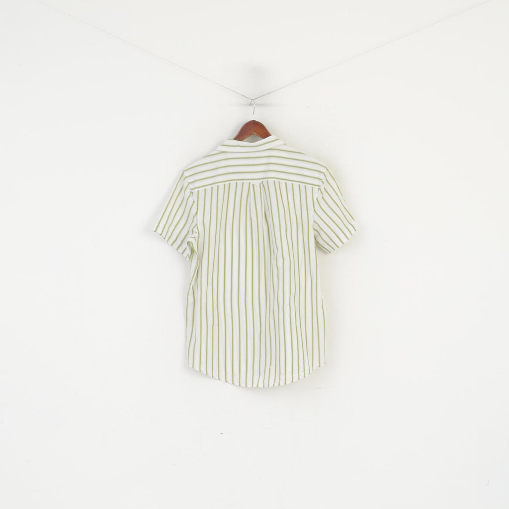 Penguin Men L  (M) Casual Shirt Cream Green Striped Heritage Slim Fit Summer Top