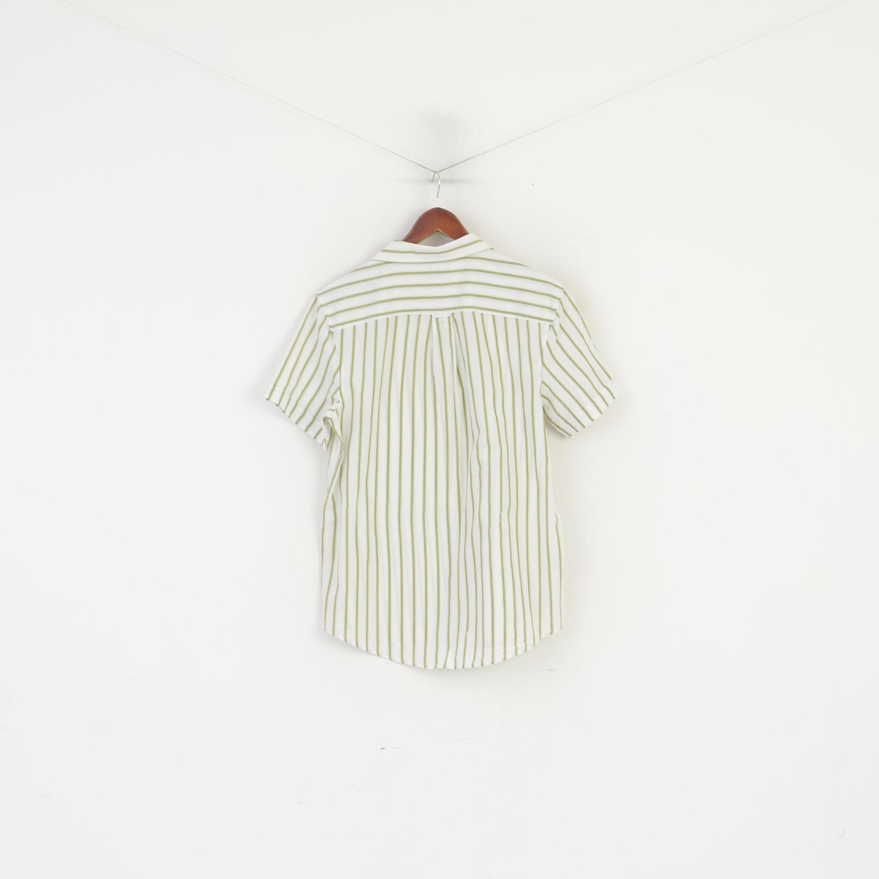 Penguin Men L  (M) Casual Shirt Cream Green Striped Heritage Slim Fit Summer Top