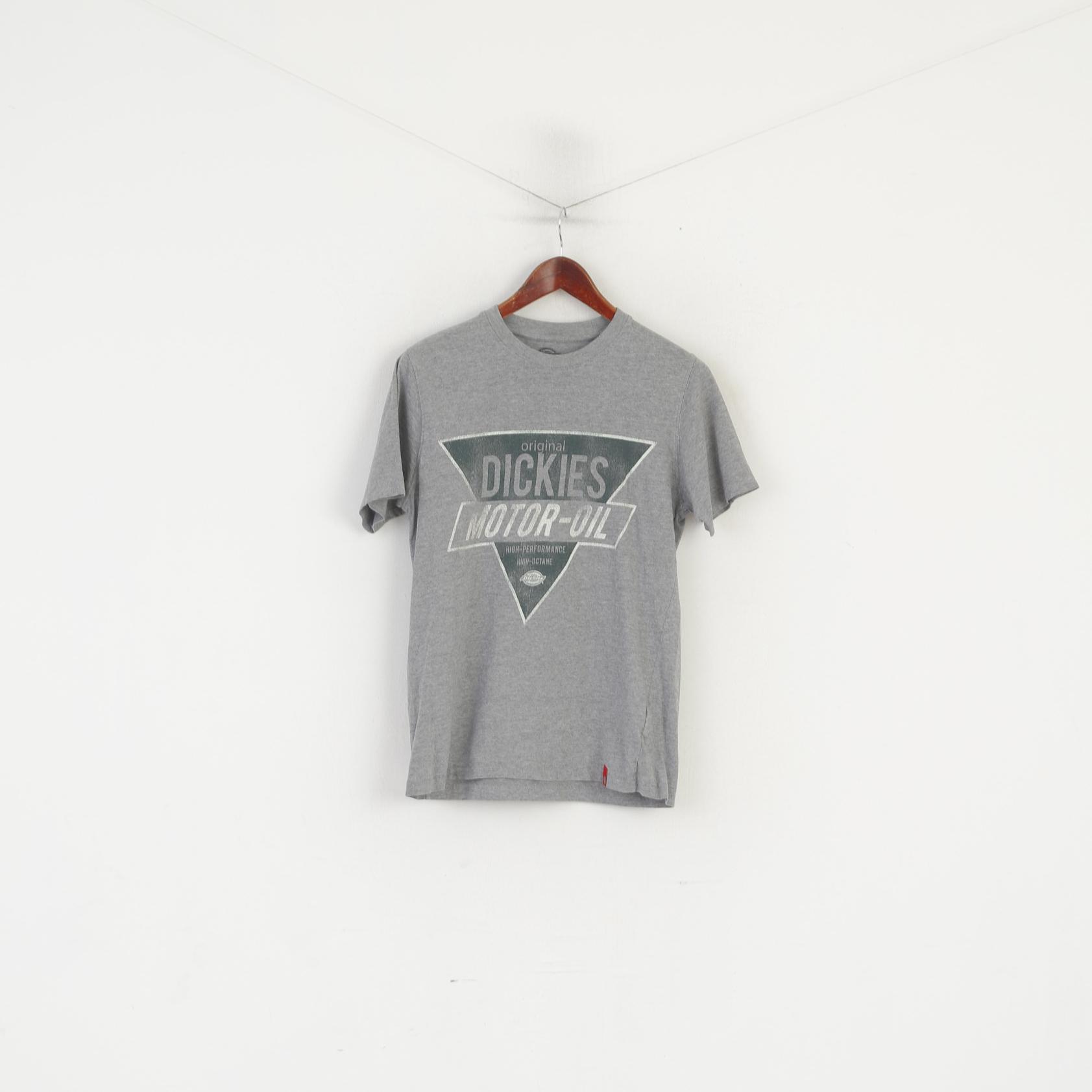 Dickies Hommes S (XS) Chemise Gris Coton Graphique Huile Moteur Haut Octane Haut Vintage