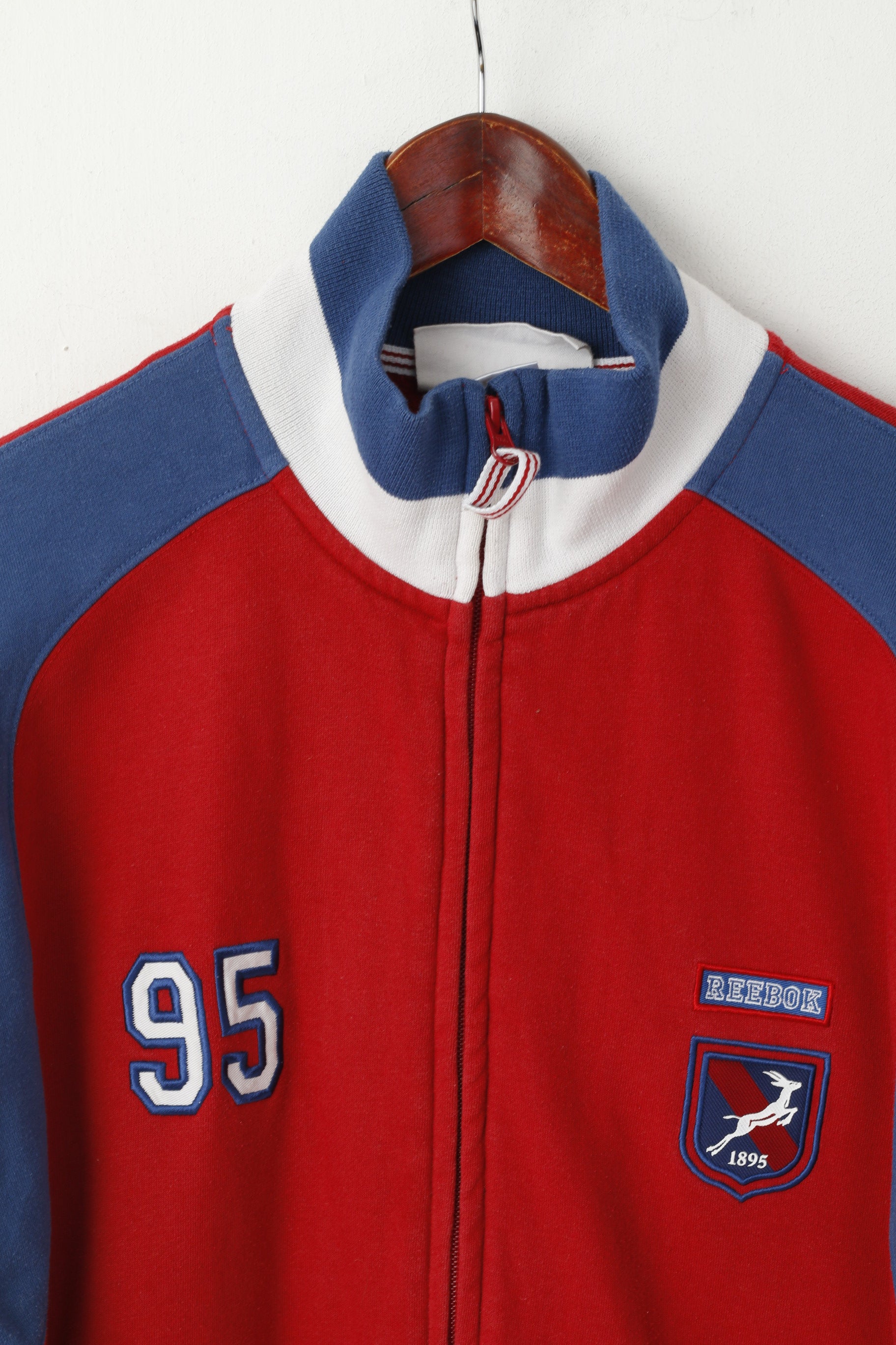 Reebok Men M Sweatshirt Rouge Vintage Full Zipper 90s Logo Classic Top