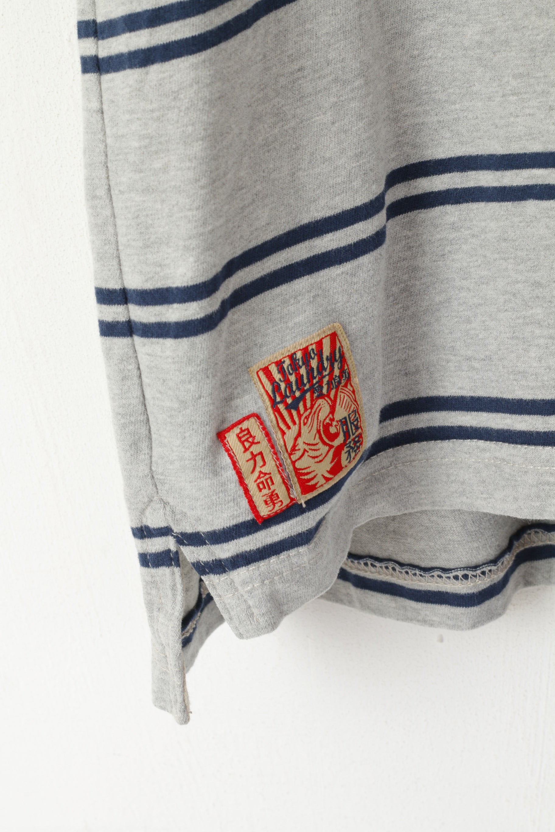 Tokyo Laundry Men L Polo Shirt Grey Cotton Striped Vintage Apparel Top