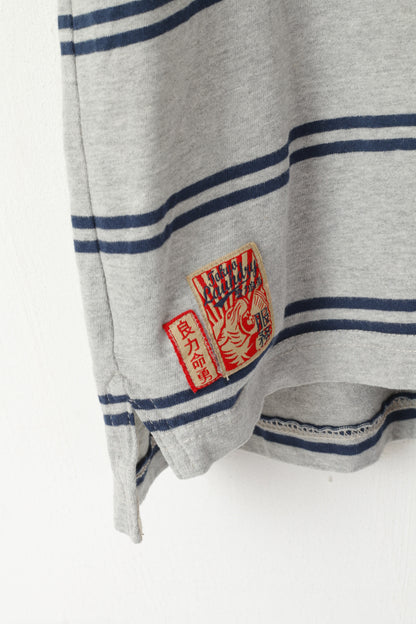 Tokyo Laundry Hommes L Polo Gris Coton Rayé Vintage Apparel Top