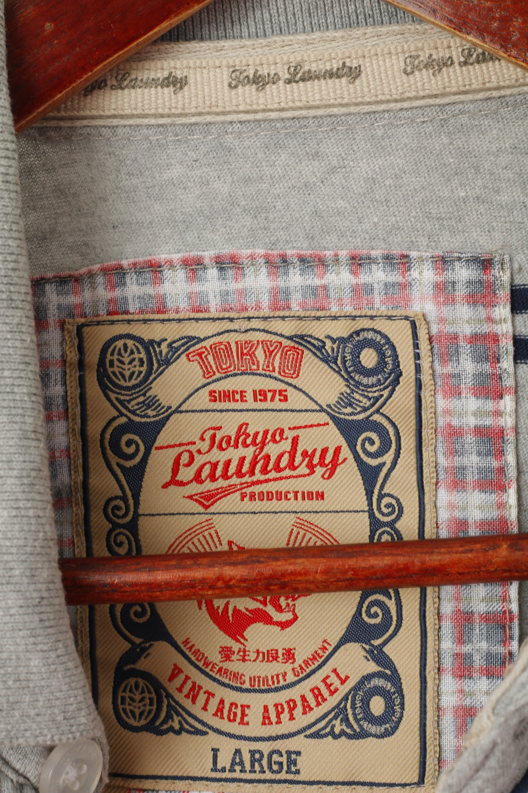 Tokyo Laundry Men L Polo Shirt Grey Cotton Striped Vintage Apparel Top