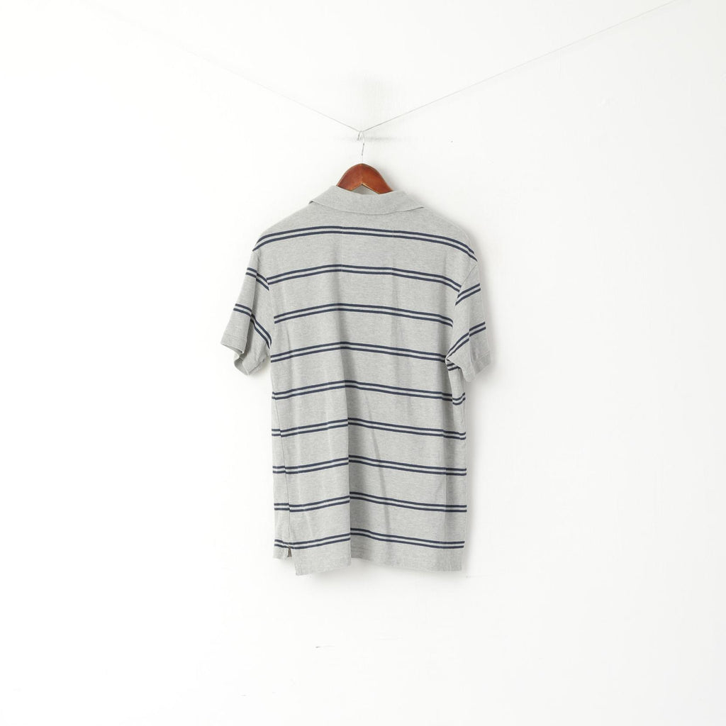 Tokyo Laundry Men L Polo Shirt Grey Cotton Striped Vintage Apparel Top