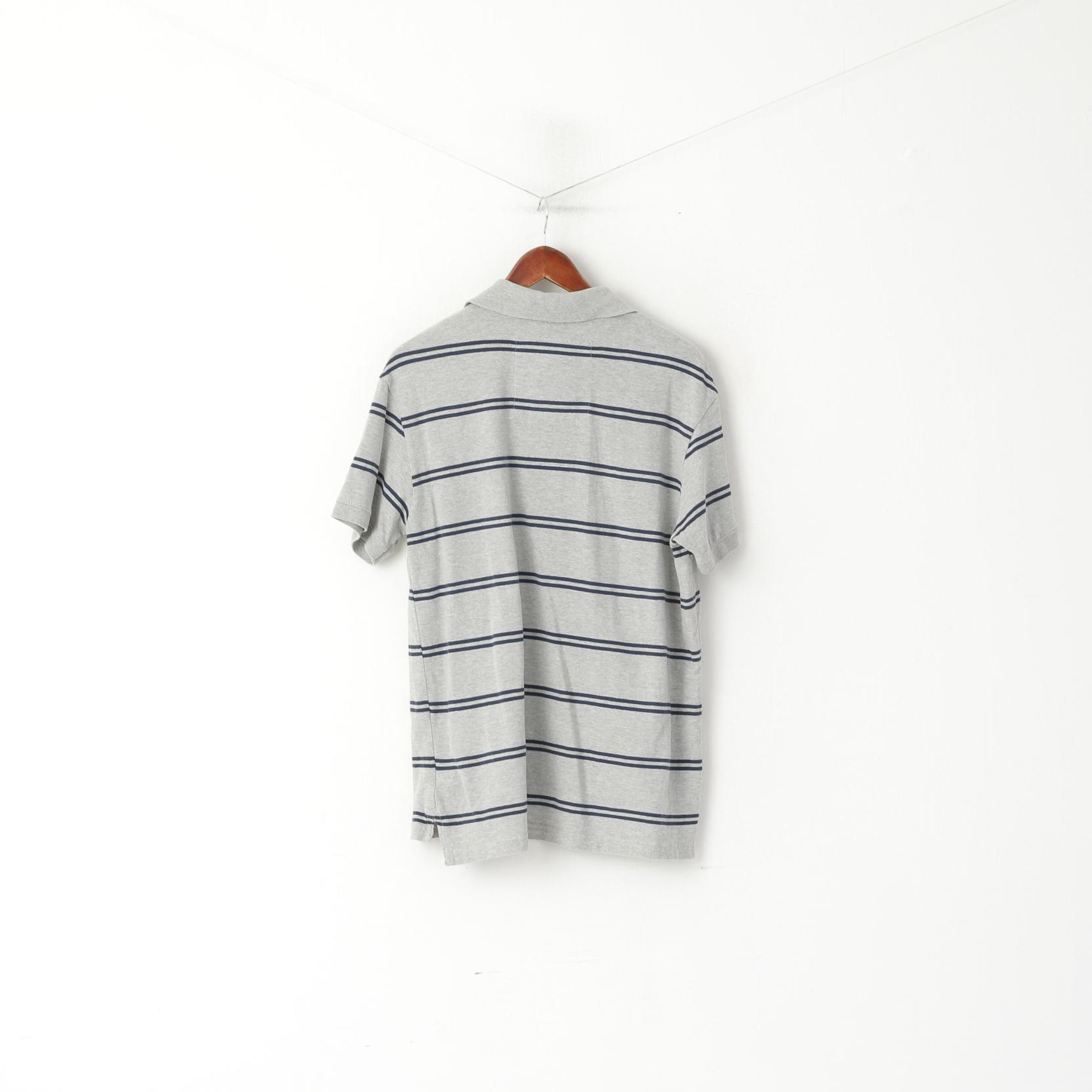 Tokyo Laundry Men L Polo Shirt Grey Cotton Striped Vintage Apparel Top