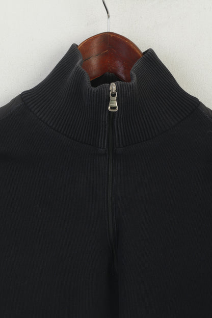 Hugo Boss Men S Jumper Black Cotton Sport Zip Neck Classic Casual Sweater