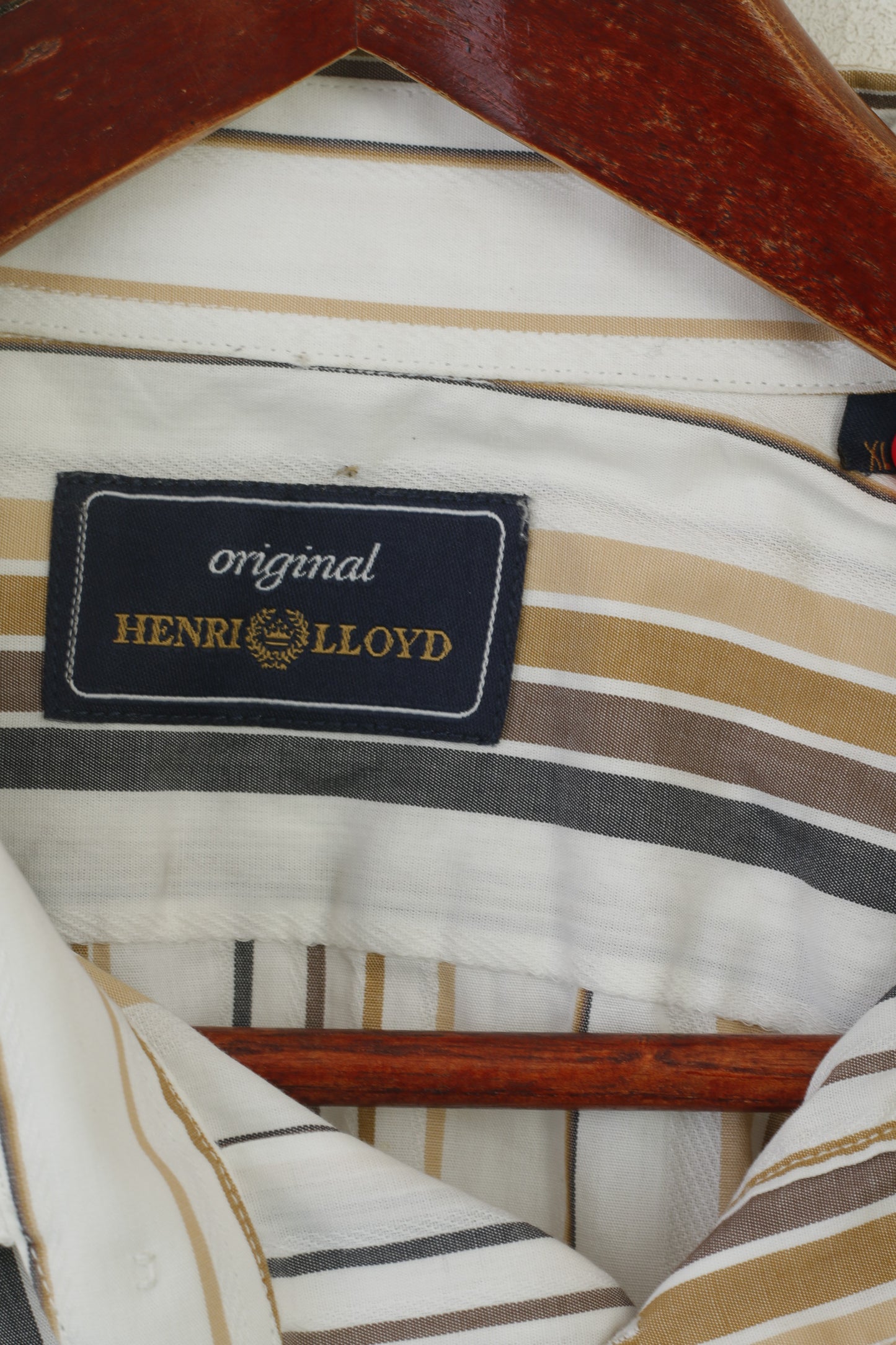 Henri Lloyd Men XL (L) Casual Shirt Beige Cotton Striped Detailed Buttons Retro Top