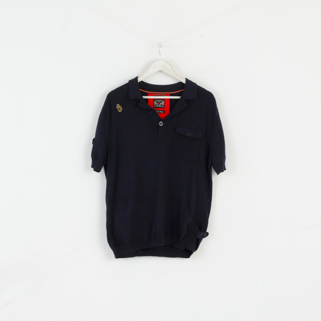 Luke 1977 Polo XL pour homme en coton bleu marine avec boutons détaillés et haut extensible