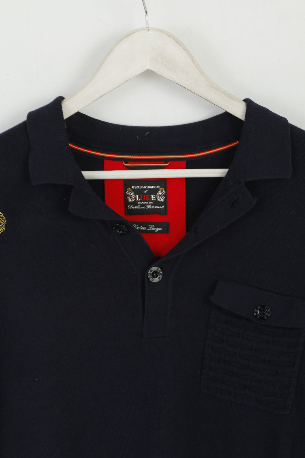 Luke 1977 Polo XL pour homme en coton bleu marine avec boutons détaillés et haut extensible