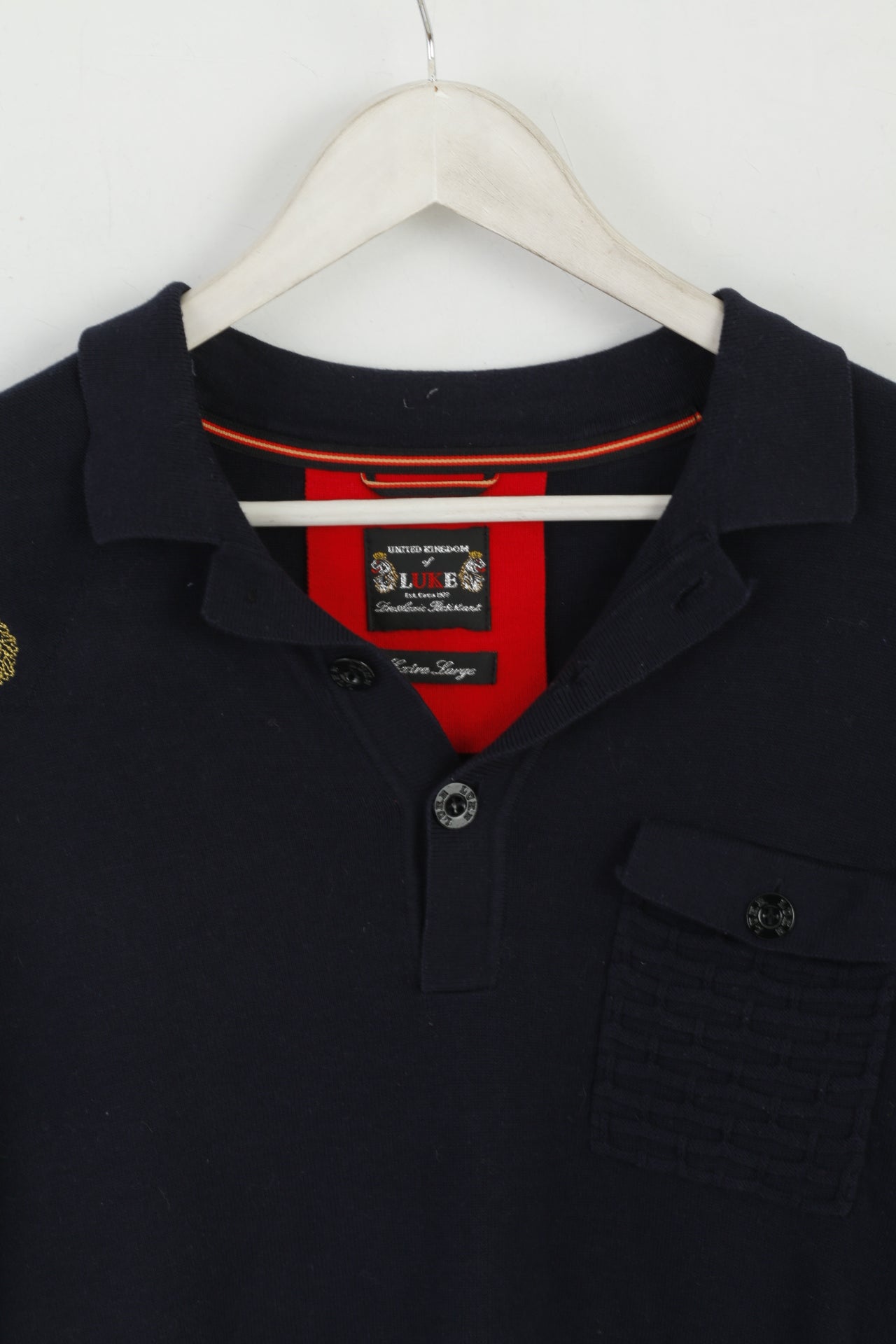 Luke 1977 Polo XL pour homme en coton bleu marine avec boutons détaillés et haut extensible