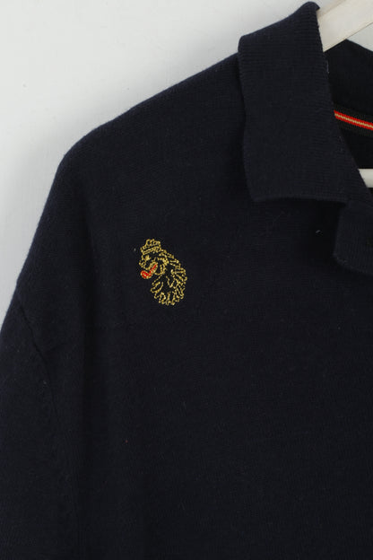 Luke 1977 Men XL Polo Shirt Navy Jumper Cotton Detailed Buttons Stretch Top