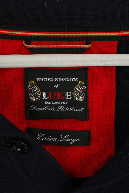 Luke 1977 Polo XL pour homme en coton bleu marine avec boutons détaillés et haut extensible