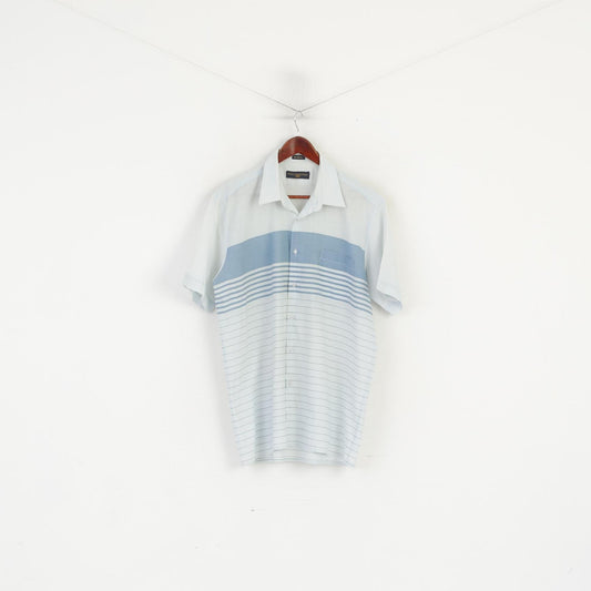 Paolo Borghesi Men XL Casual Shirt Blue Vintage Cotton Striped Pocket Summer Top
