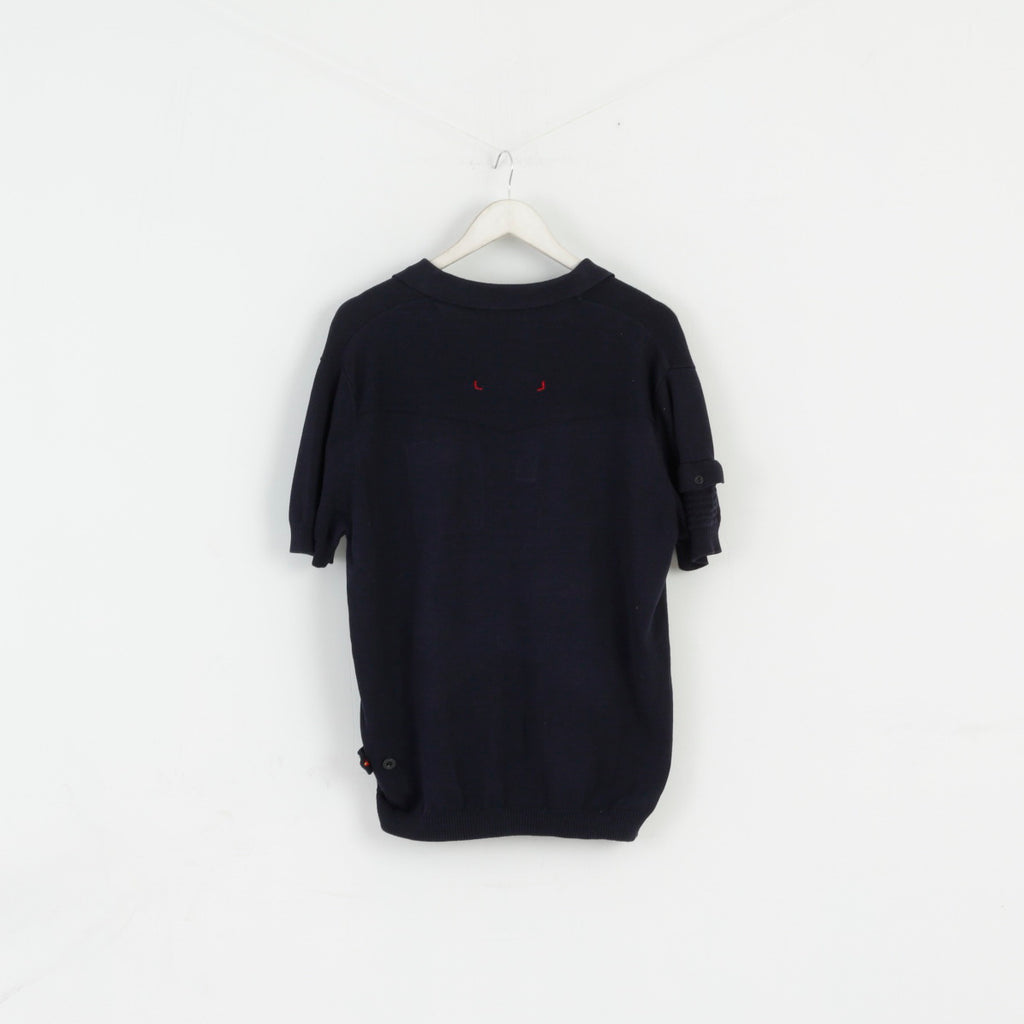 Luke 1977 Polo XL pour homme en coton bleu marine avec boutons détaillés et haut extensible