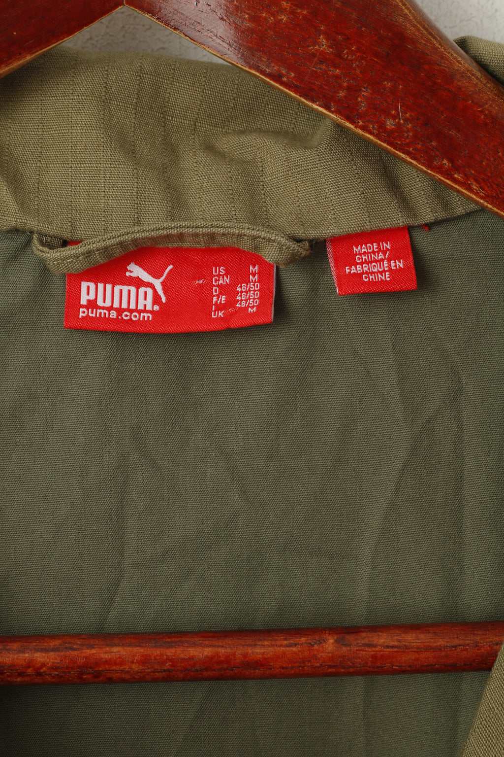 Giacca Puma da uomo M in cotone kaki, leggero, militare, con cerniera intera, top casual