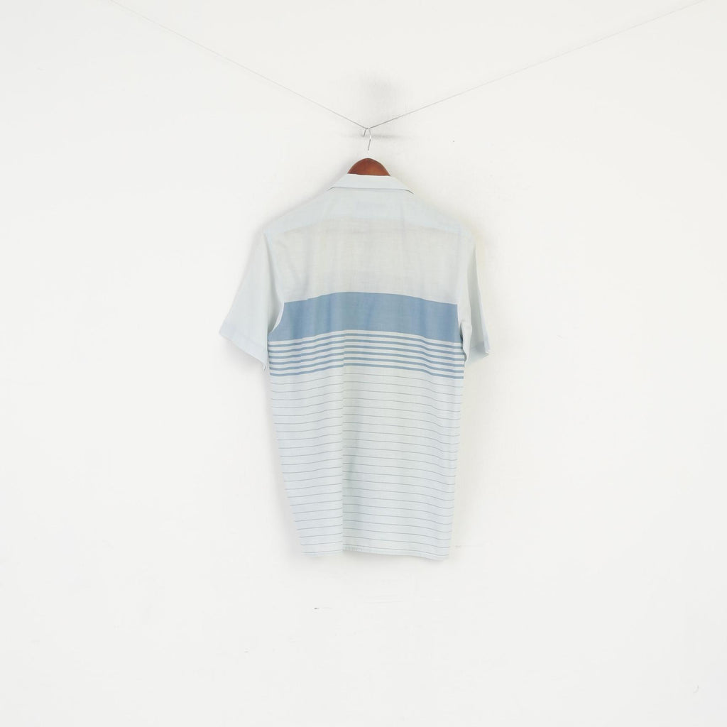 Paolo Borghesi Camicia casual da uomo XL Top estivo con tasca a righe in cotone vintage blu