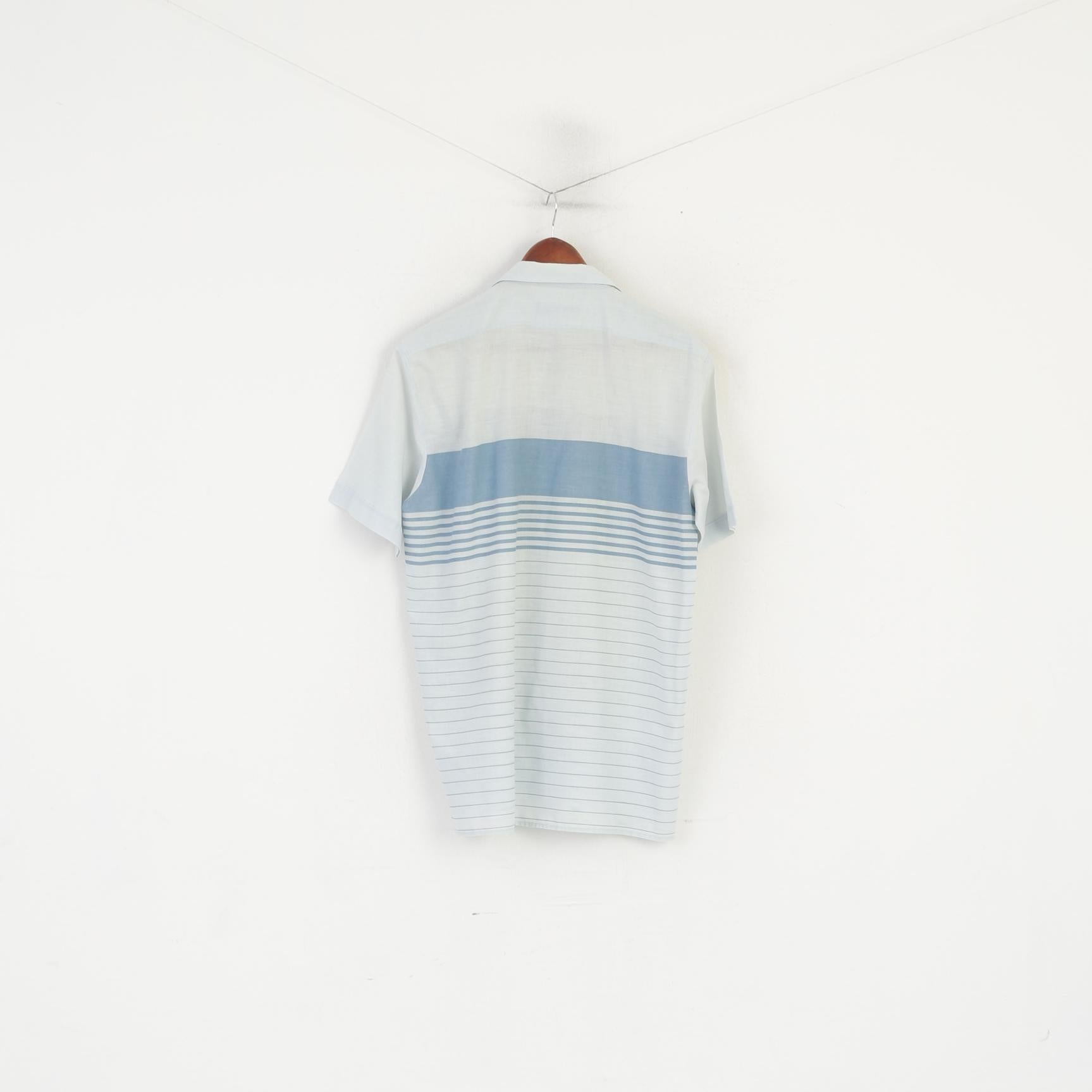 Paolo Borghesi Camicia casual da uomo XL Top estivo con tasca a righe in cotone vintage blu