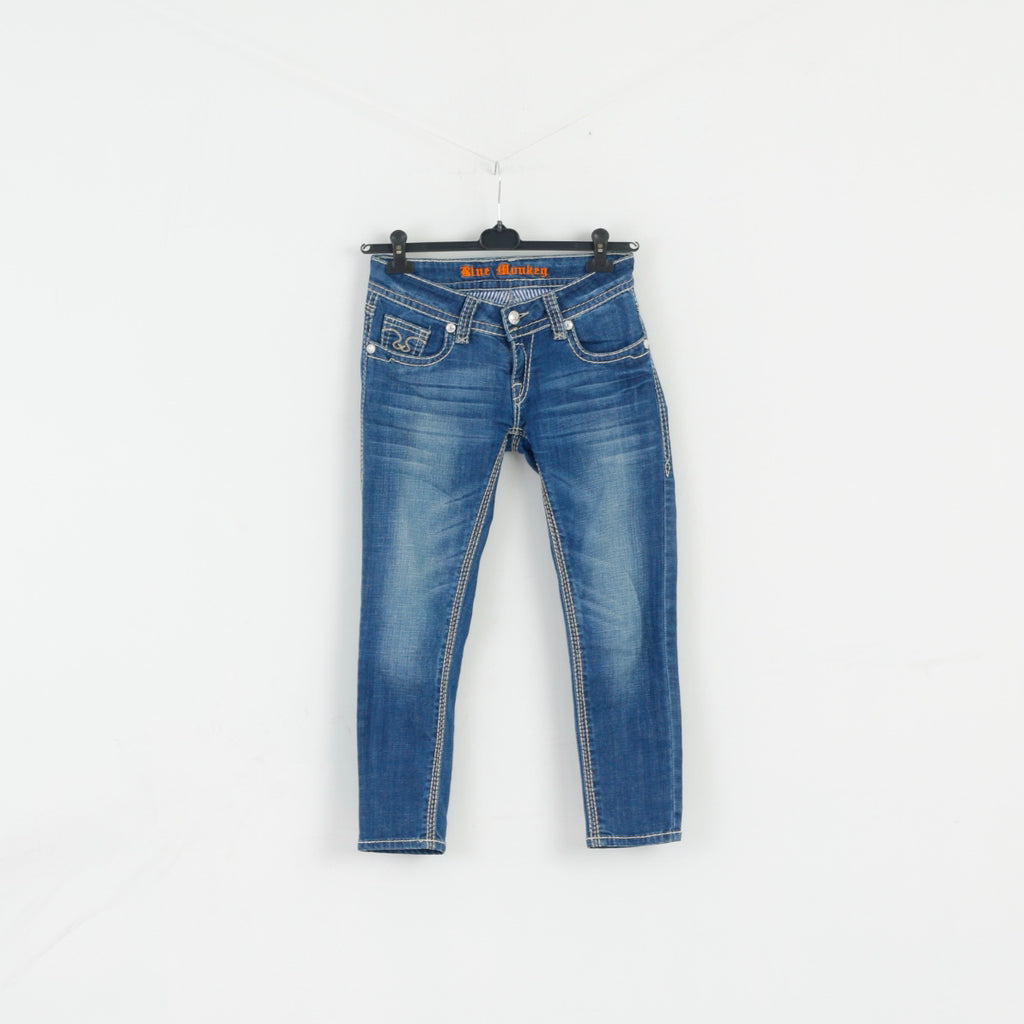 Blue Monkey Femme 27 Pantalon Jeans Pantalon Bleu En Coton Stretch Brodé